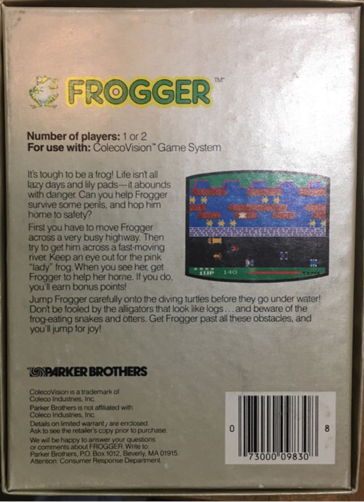 Frogger - Intellivision (Parker Brothers - 2) video game collectible [Barcode 073000098308] - Main Image 2