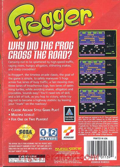 Frogger - Sega Genesis (Mega Drive) (Sega - 2) video game collectible [Barcode 096427011392] - Main Image 2