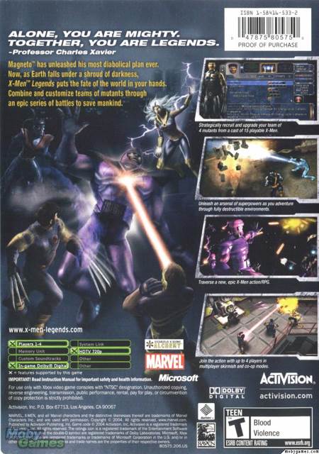 X-Men: Legends - Microsoft Xbox (Activision - 1-4) video game collectible [Barcode 047875805750] - Main Image 2