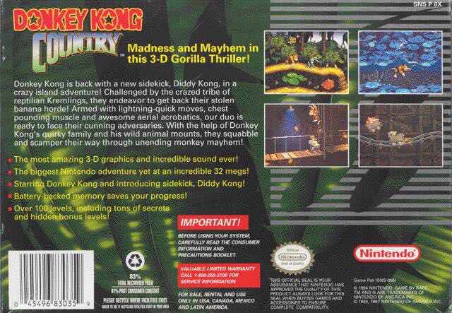 Donkey Kong Country - Nintendo Super Nintendo Entertainment System (SNES) video game collectible - Main Image 2
