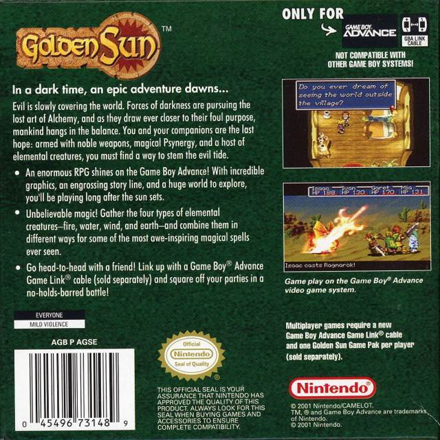 Golden Sun - Nintendo Game Boy Advance (GBA) (Nintendo - 1) video game collectible [Barcode 045496460983] - Main Image 2