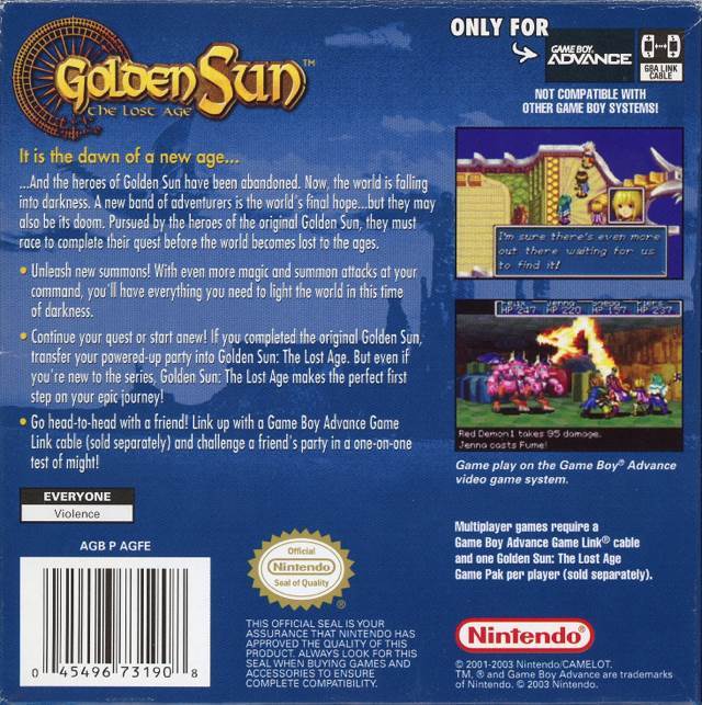 Golden Sun: The Lost Age - Nintendo Game Boy Advance (GBA) (Nintendo - 4) video game collectible [Barcode 045496731908] - Main Image 2