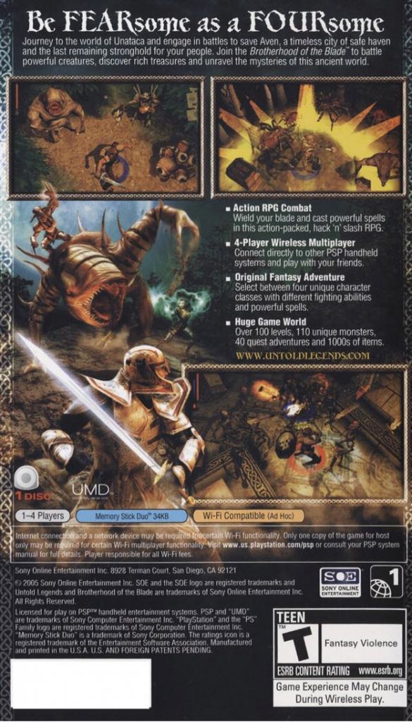 Untold Legends: Brotherhood of the Blade - Sony PlayStation Portable (PSP) (Sony Online Entertainment - 1) video game collectible [Barcode 14683596] - Main Image 2