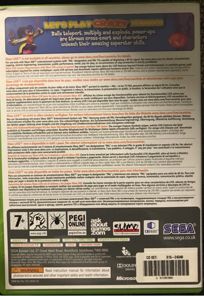 Sega Superstar Tennis - Microsoft Xbox 360 video game collectible - Main Image 2