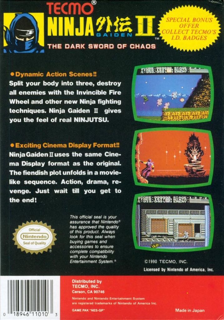 Ninja Gaiden 2 - Nintendo Entertainment System (NES) (Nintendo - 1) video game collectible - Main Image 2