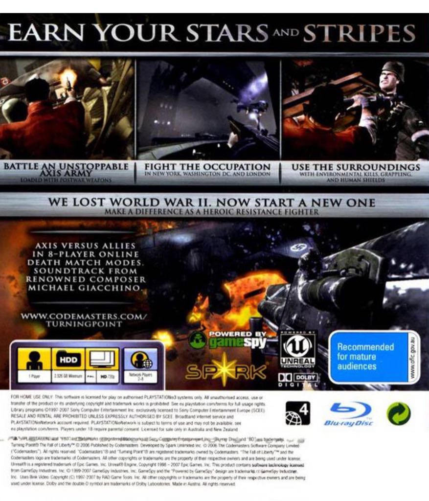 Turning Point: Fall of Liberty - Sony PlayStation 3 (PS3) (Codemaster - 1) video game collectible - Main Image 2