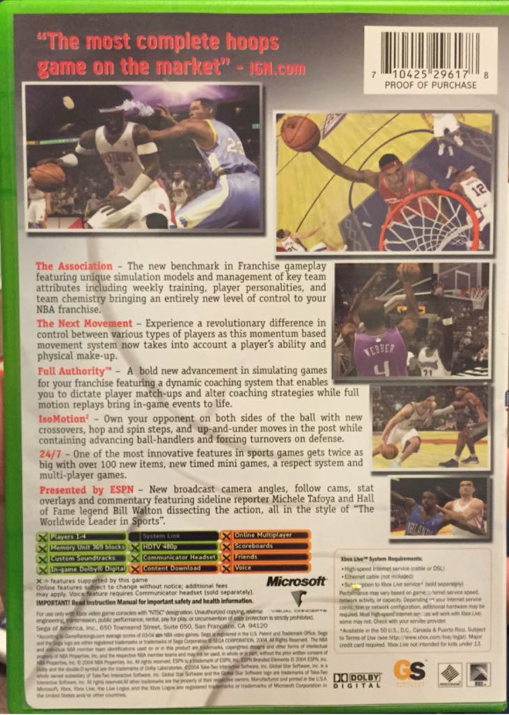 ESPN NBA 2K5 - Microsoft Xbox (Sega - 4) video game collectible [Barcode 710425296178] - Main Image 2