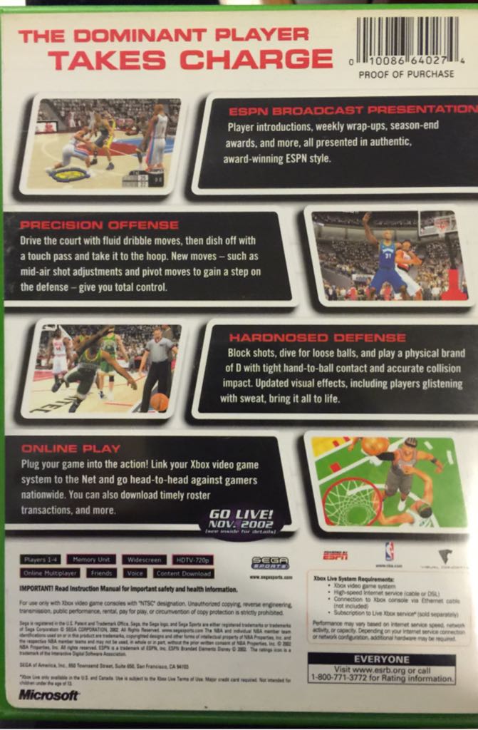 NBA 2K3 - Microsoft Xbox (Sega - 1-4) video game collectible [Barcode 010086640274] - Main Image 2