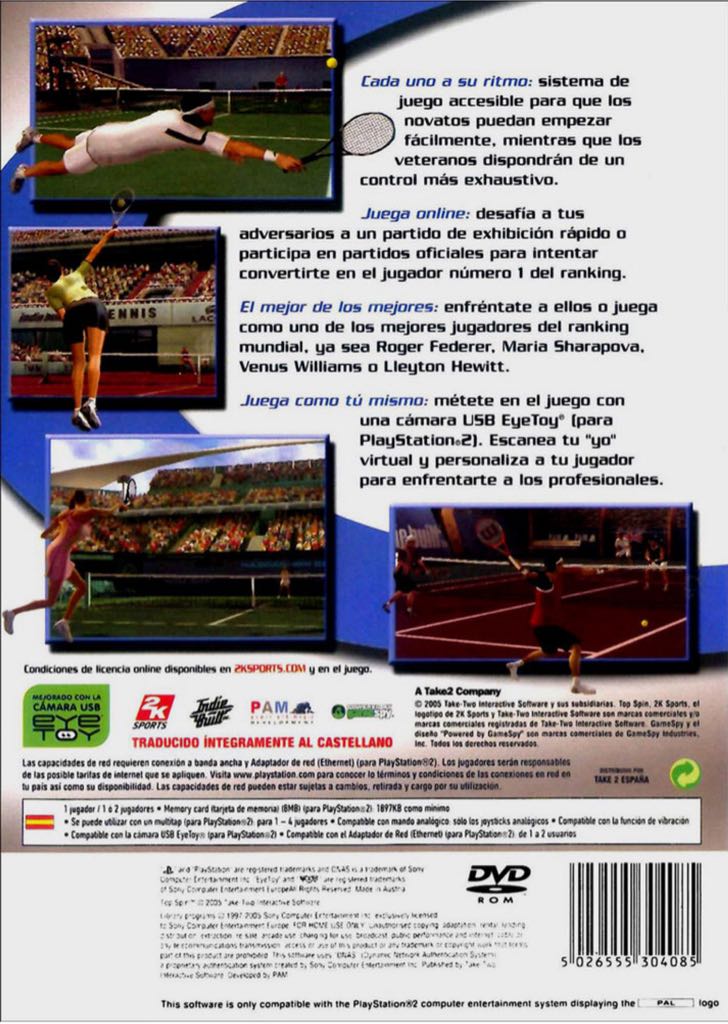 Top Spin - Sony PlayStation 2 (PS2) video game collectible [Barcode 5026555304078] - Main Image 2