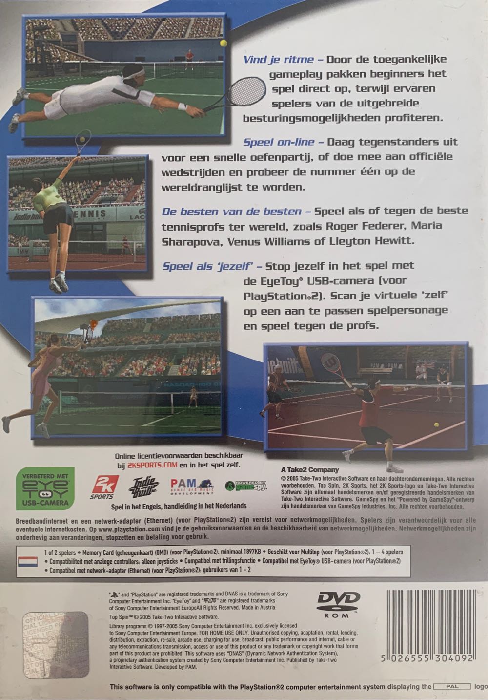 Top Spin - Sony PlayStation 2 (PS2) (Take-Two Interactive Software - 1-4) video game collectible [Barcode 5026555304092] - Main Image 2