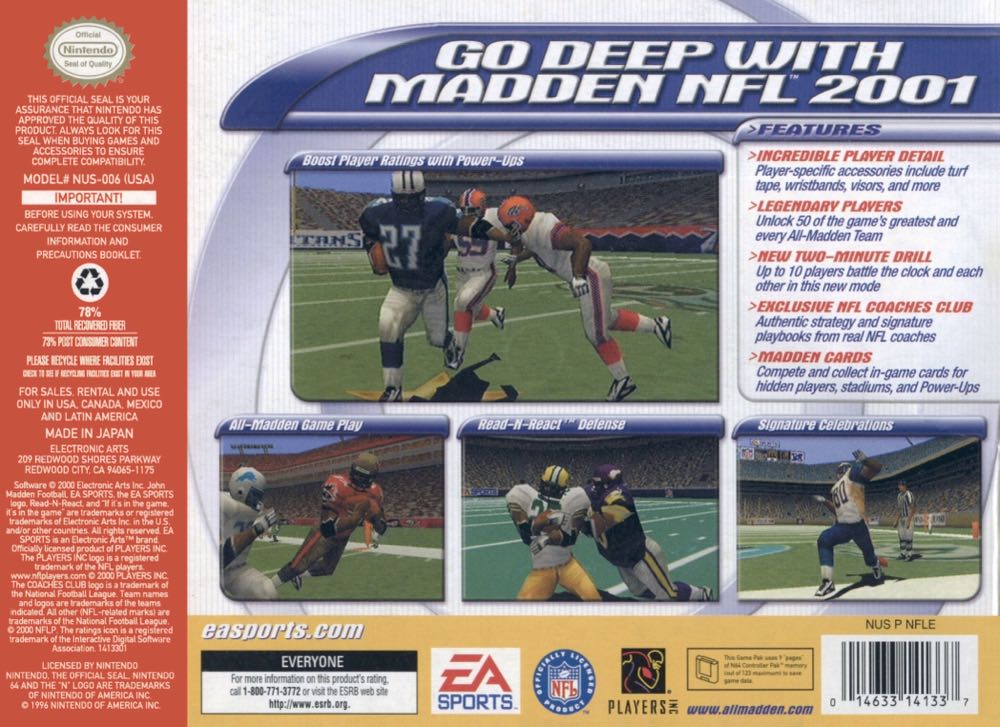 MADDEN NFL 2001 - Nintendo 64 (N64) video game collectible - Main Image 2