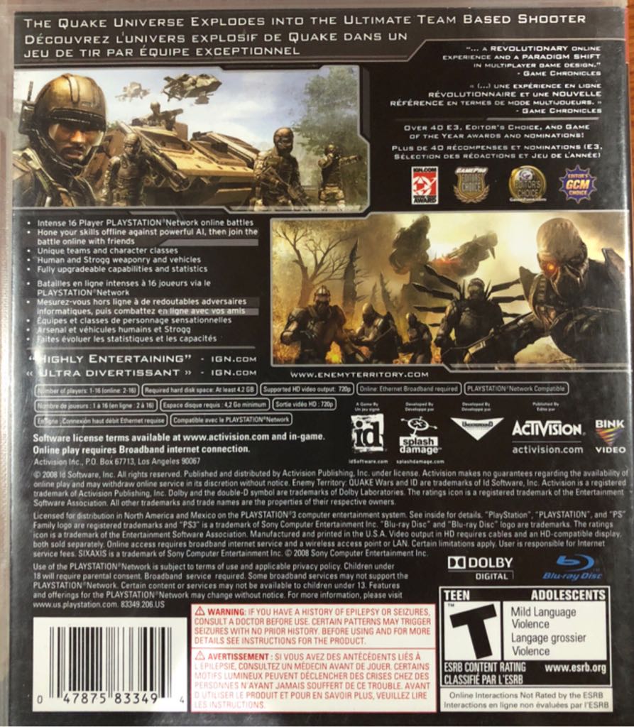 Enemy Territory: Quake Wars - Sony PlayStation 3 (PS3) (Activision - 12) video game collectible [Barcode 047875833494] - Main Image 2