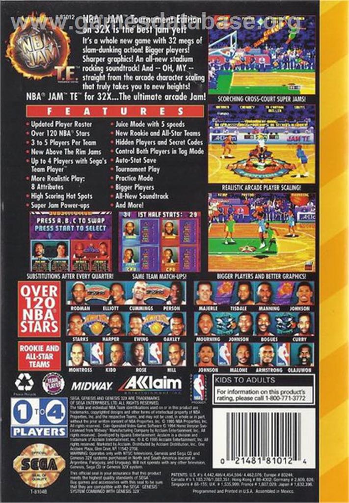 NBA Jam Tournament Edition - Sega 32X (Acclaim Enternainment - 4) video game collectible [Barcode 021481810124] - Main Image 2