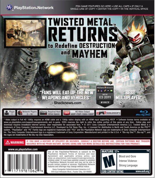Twisted Metal - Sony PlayStation 3 (PS3) (Eat Sleep Play - 1-4) video game collectible [Barcode 711719161493] - Main Image 2