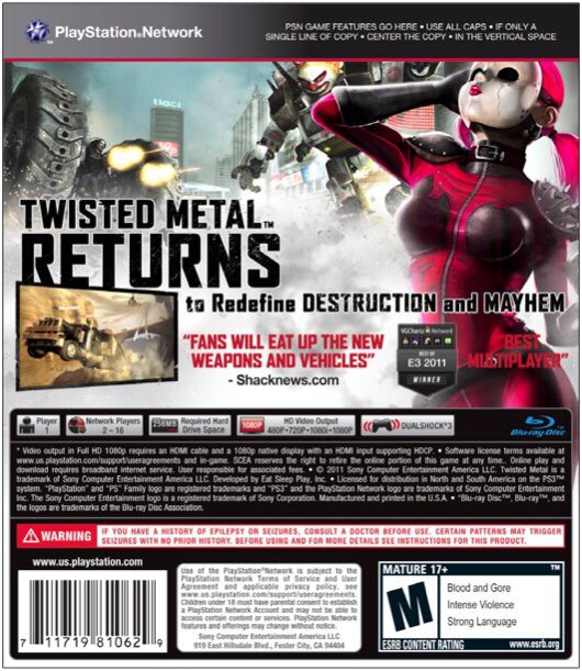 Twisted Metal - Sony PlayStation 3 (PS3) (Sony Computer Enteraiment - 1-4) video game collectible [Barcode 711719992523] - Main Image 2