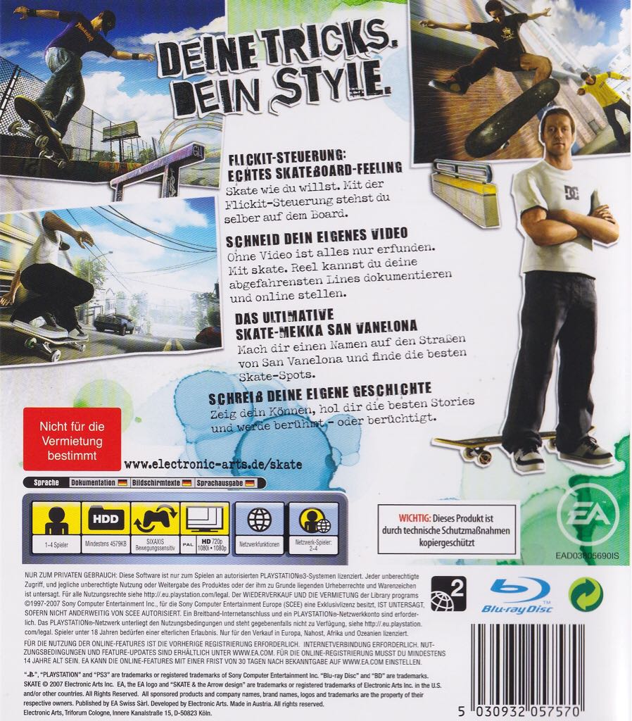 Skate - Sony PlayStation 3 (PS3) (Electronic Arts - 4) video game collectible [Barcode 5030932057570] - Main Image 2