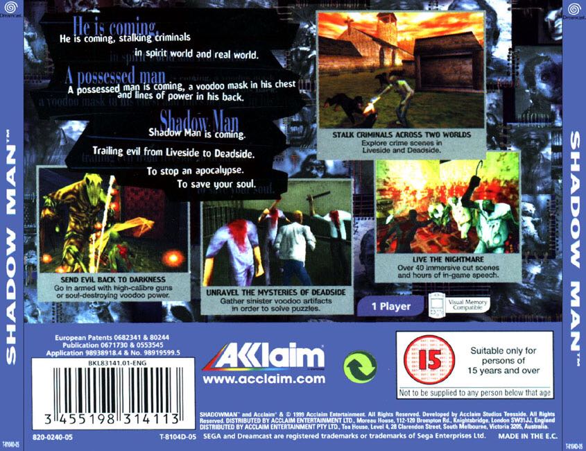 Shadow Man - Sega Dreamcast (Acclaim - 1) video game collectible [Barcode 3455198314137] - Main Image 2