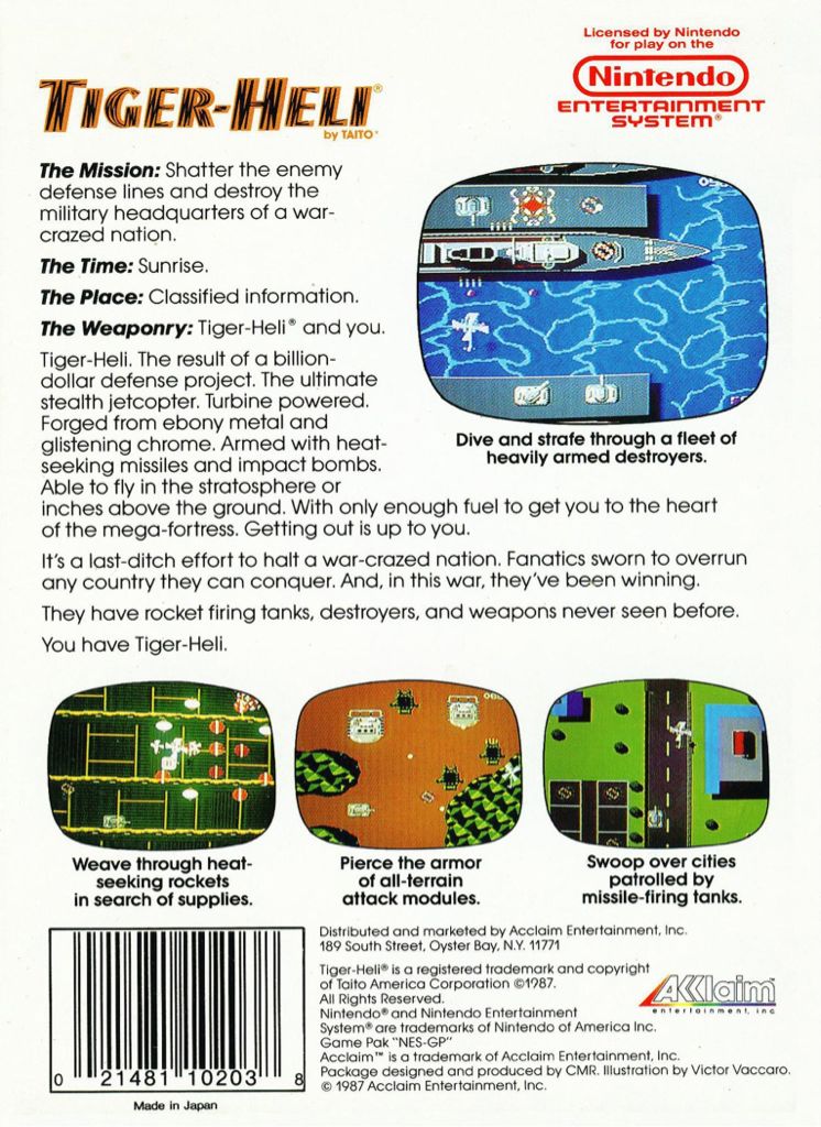 Tiger Heli - Nintendo Entertainment System (NES) (Acclaim - 1) video game collectible [Barcode 021481102038] - Main Image 2