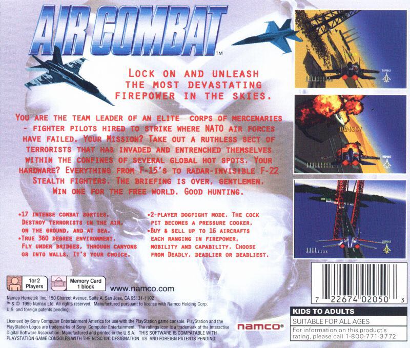 Air Combat - Sony PlayStation (Namco Bandai - 1-2) video game collectible [Barcode 711719243427] - Main Image 2