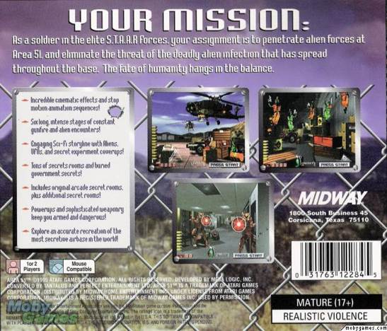 Area 51 - Sony PlayStation (Midway - 2) video game collectible [Barcode 031763122845] - Main Image 2