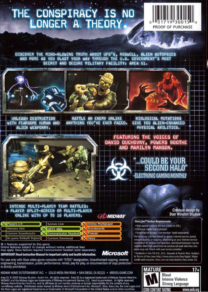 Area 51 - Microsoft Xbox (Midway - 4) video game collectible [Barcode 5037930081552] - Main Image 2