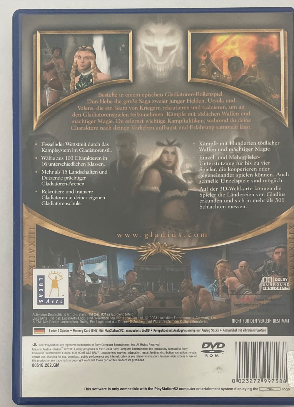Gladius - Sony PlayStation 2 (PS2) video game collectible [Barcode 023272997588] - Main Image 2