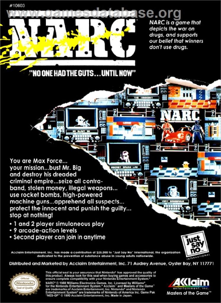 NARC - Nintendo Entertainment System (NES) (Acclaim) video game collectible - Main Image 2