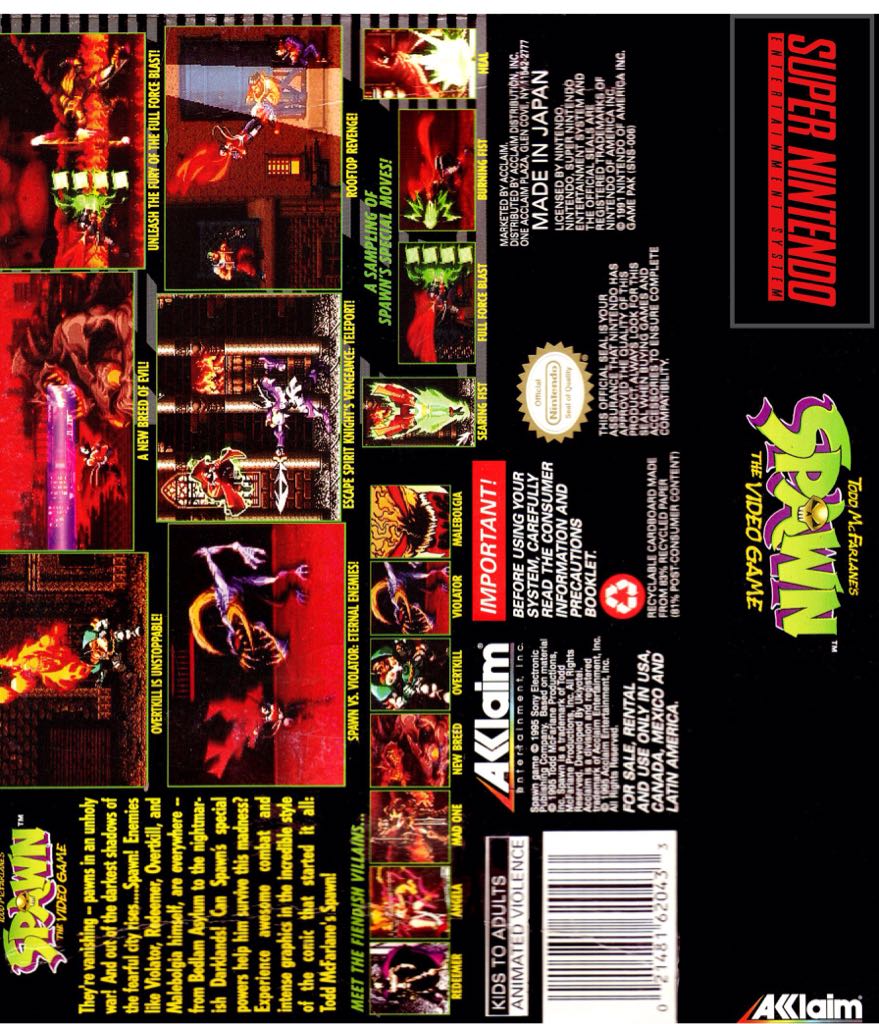 Spawn - Nintendo Super Nintendo Entertainment System (SNES) (Acclaim - 1) video game collectible [Barcode 3455196204331] - Main Image 2