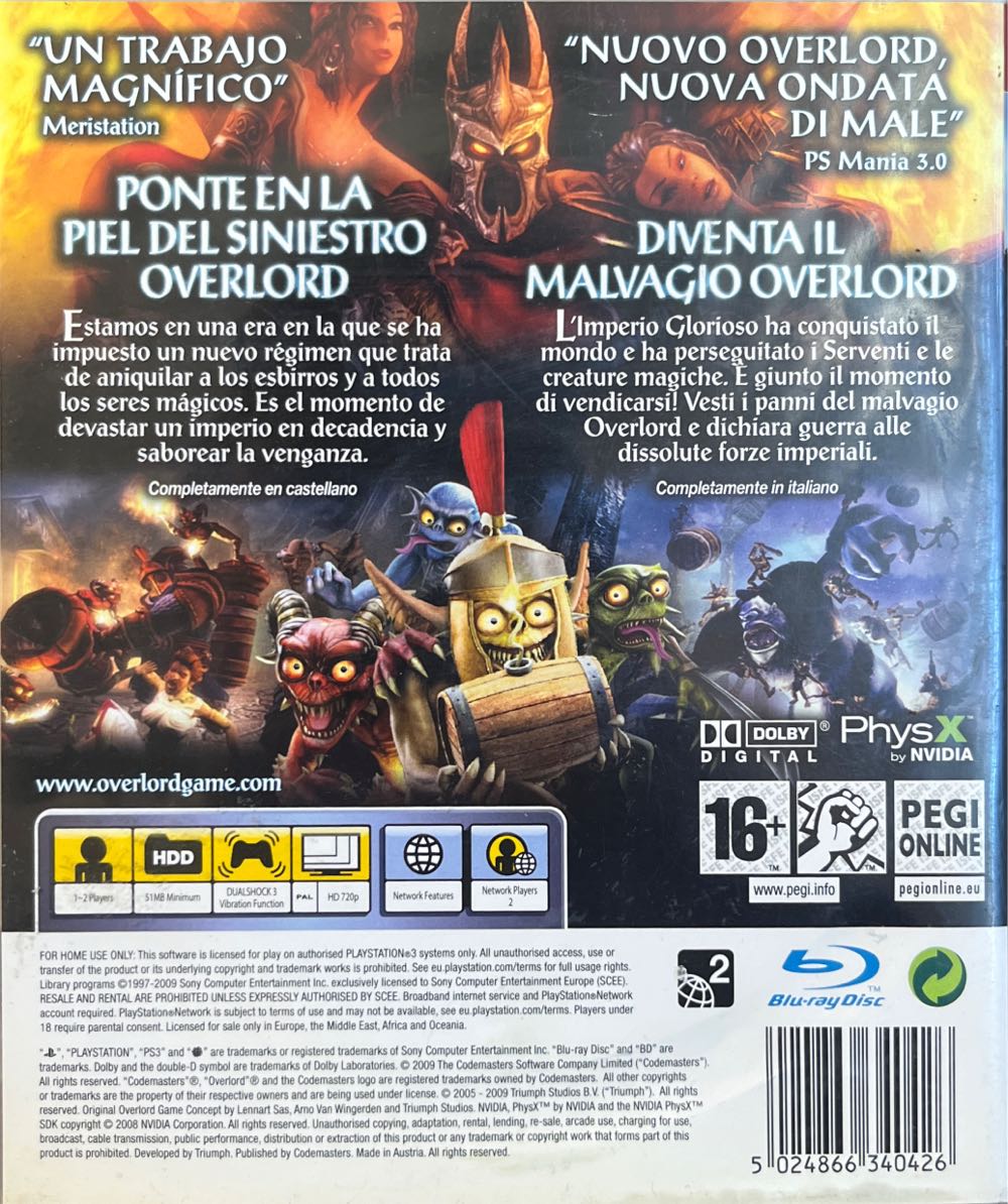 Overlord II - Sony PlayStation 3 (PS3) (Codemasters - 1) video game collectible [Barcode 5024866340426] - Main Image 2