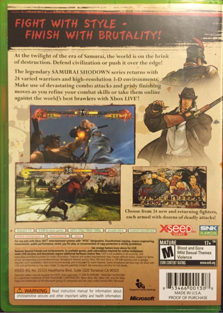 Samurai Shodown Sen - Microsoft Xbox 360 (XSEED Games - 2) video game collectible [Barcode 853466001308] - Main Image 2
