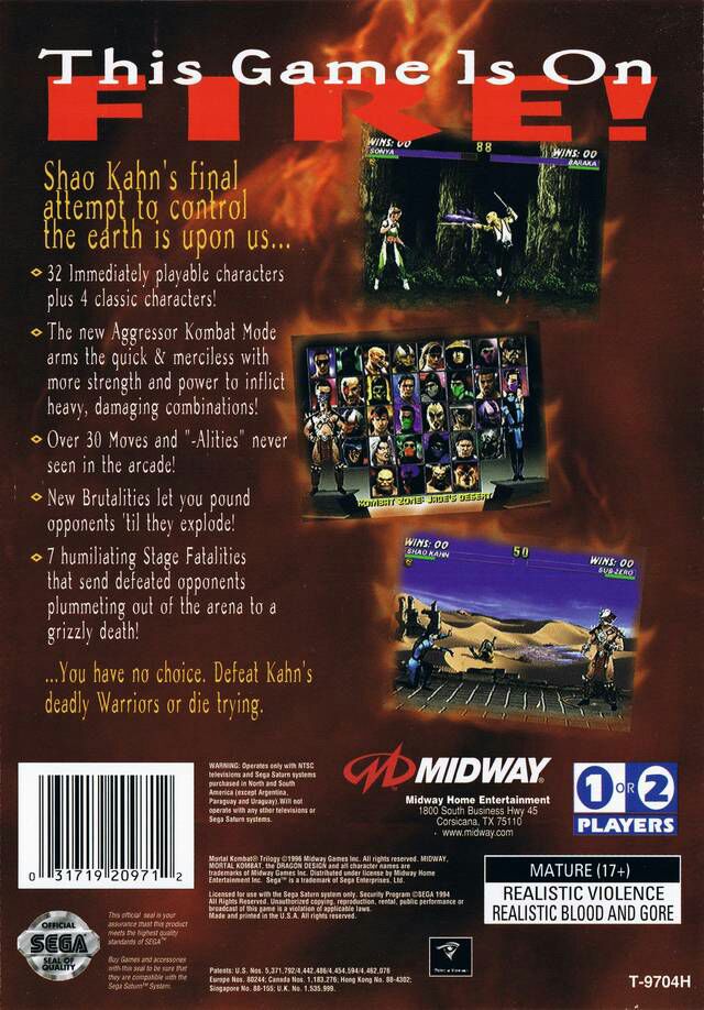 Mortal Kombat Trilogy - Sega Saturn (Midway - 2) video game collectible [Barcode 031719209712] - Main Image 2