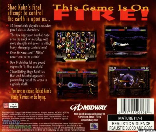 Mortal Kombat Trilogy - Sony PlayStation (Midway Games - 2) video game collectible [Barcode 36191871] - Main Image 2