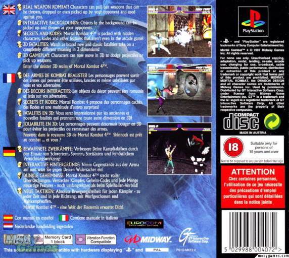 Mortal Kombat 4 - Sony PlayStation (Midway - 2) video game collectible [Barcode 5029988004072] - Main Image 2