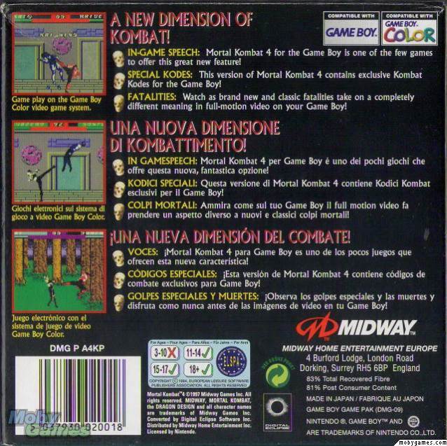 Mortal Kombat 4 - Nintendo Game Boy Color (Midway - 1) video game collectible [Barcode 5037930020018] - Main Image 2