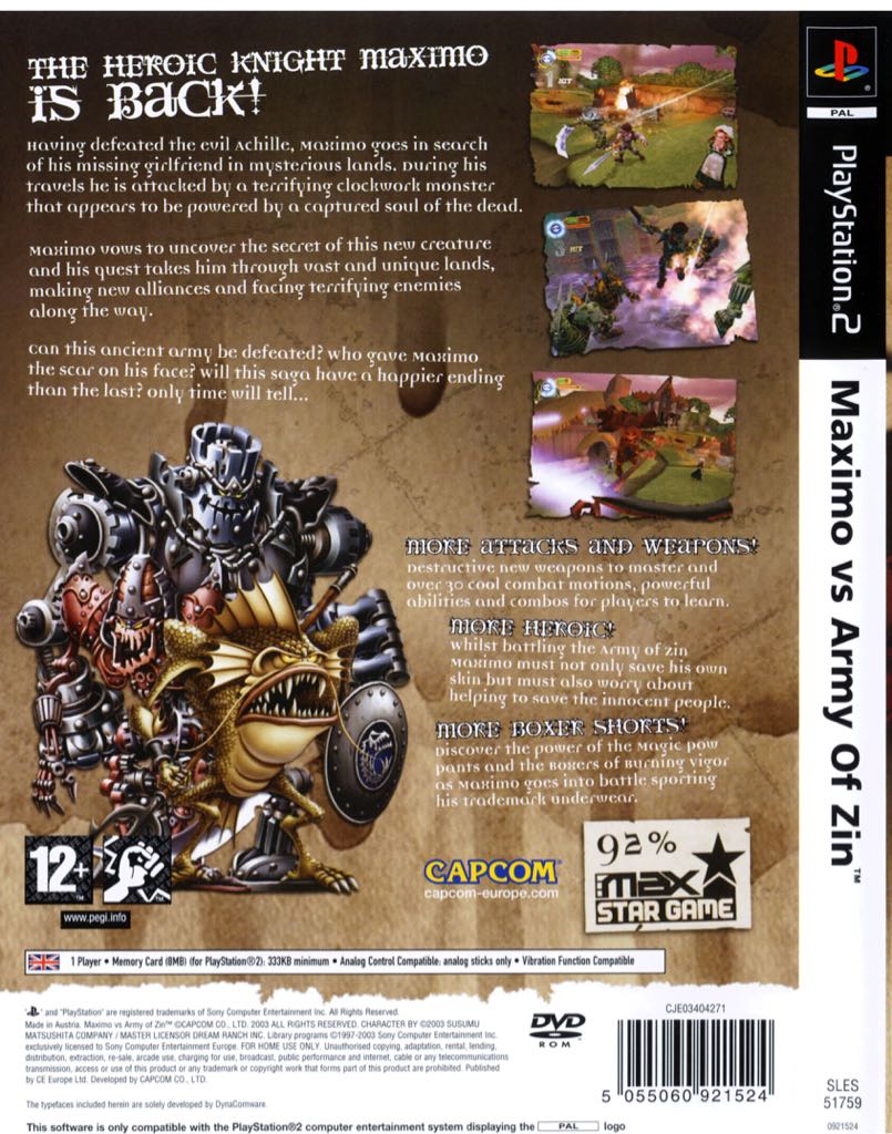 Maximo vs. Army of Zin - Sony PlayStation 2 (PS2) (Capcom - 1) video game collectible [Barcode 5055060921524] - Main Image 2