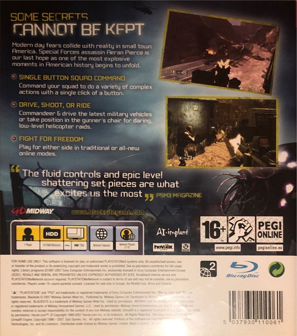 Blacksite - Sony PlayStation 3 (PS3) (Midway - 1) video game collectible [Barcode 5037930110061] - Main Image 2
