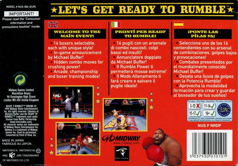 Ready 2 Rumble Boxing - Nintendo 64 (N64) (Midway Games - 1-2) video game collectible [Barcode 5037930010101] - Main Image 2