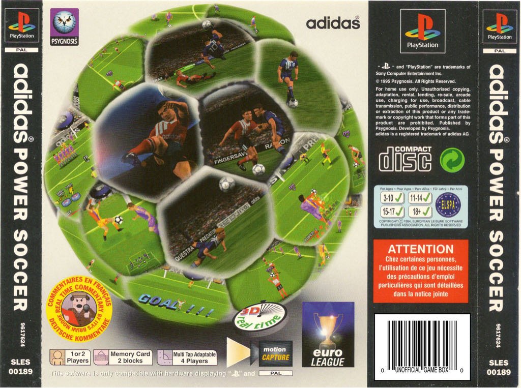 Adidas Power Soccer - Sony PlayStation (Psygnosis - 1-2(2-4)) video game collectible [Barcode 711719450221] - Main Image 2