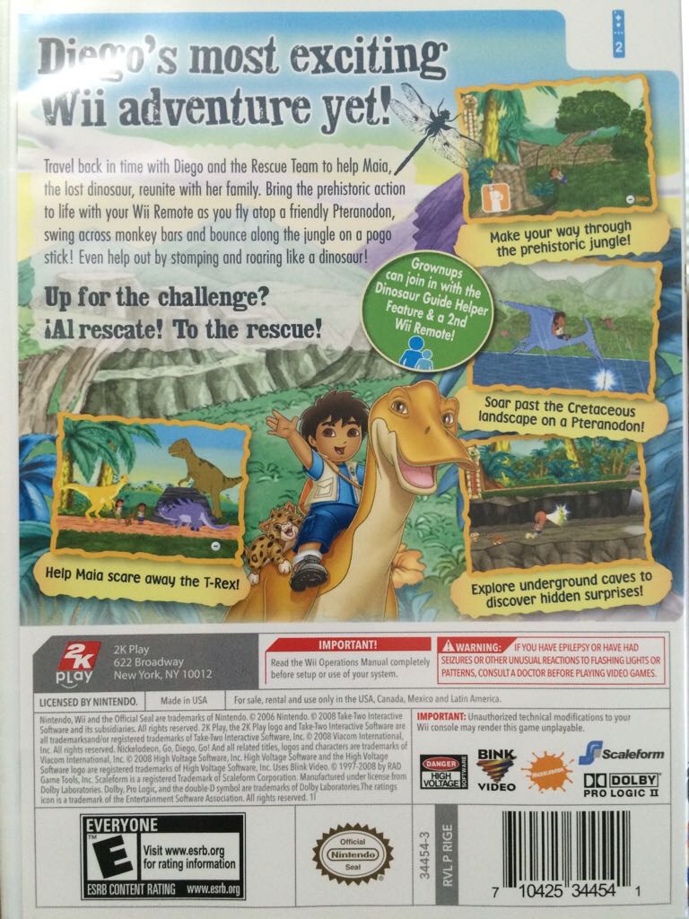 Nickelodeon: Go Diego Go! Great Dinosaur Rescue - Nintendo Wii (2K Play - 1-2) video game collectible [Barcode 710425344541] - Main Image 2