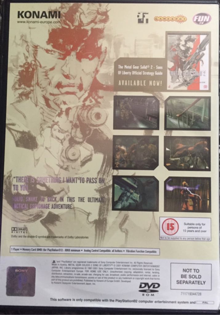 Metal Gear Solid 2 Sons Of Liberty - Sony PlayStation 2 (PS2) (Konami) video game collectible [Barcode 711719344728] - Main Image 2