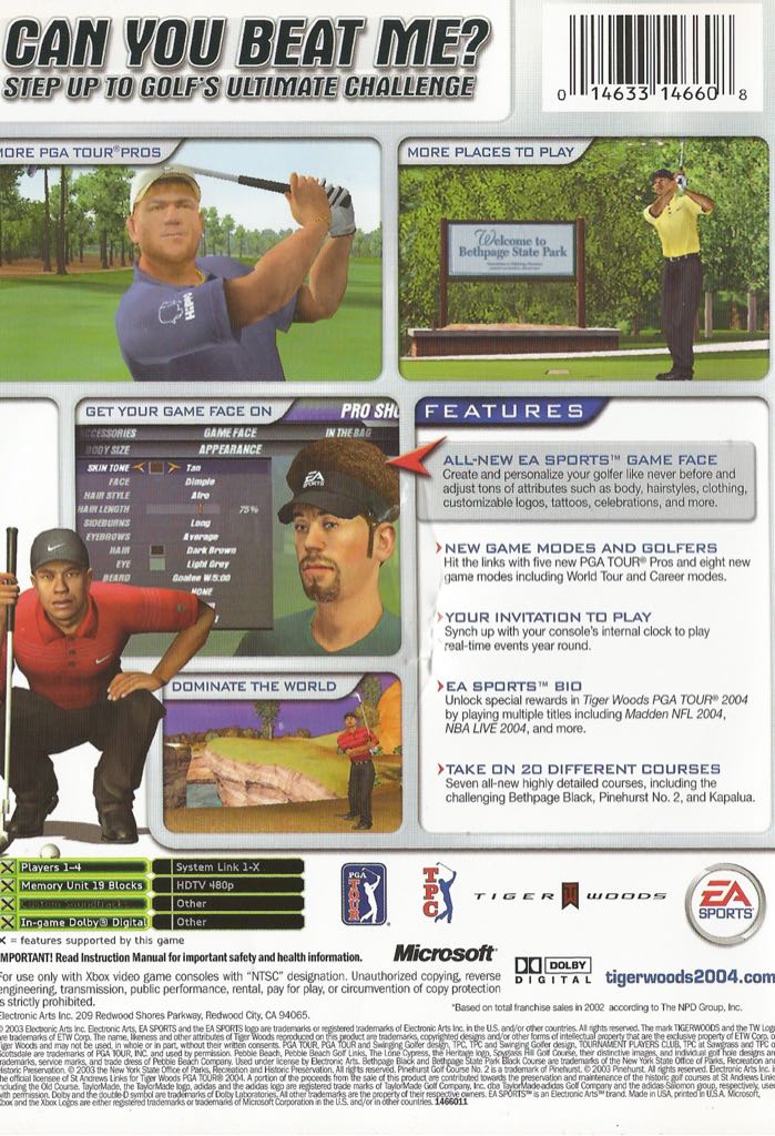 Tiger Woods PGA Tour 2004 - Microsoft Xbox (Electronic Arts - 1-4) video game collectible [Barcode 014633146608] - Main Image 2