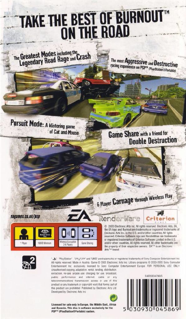 Burnout Legends - Sony PlayStation Portable (PSP) video game collectible [Barcode 5030932052148] - Main Image 2