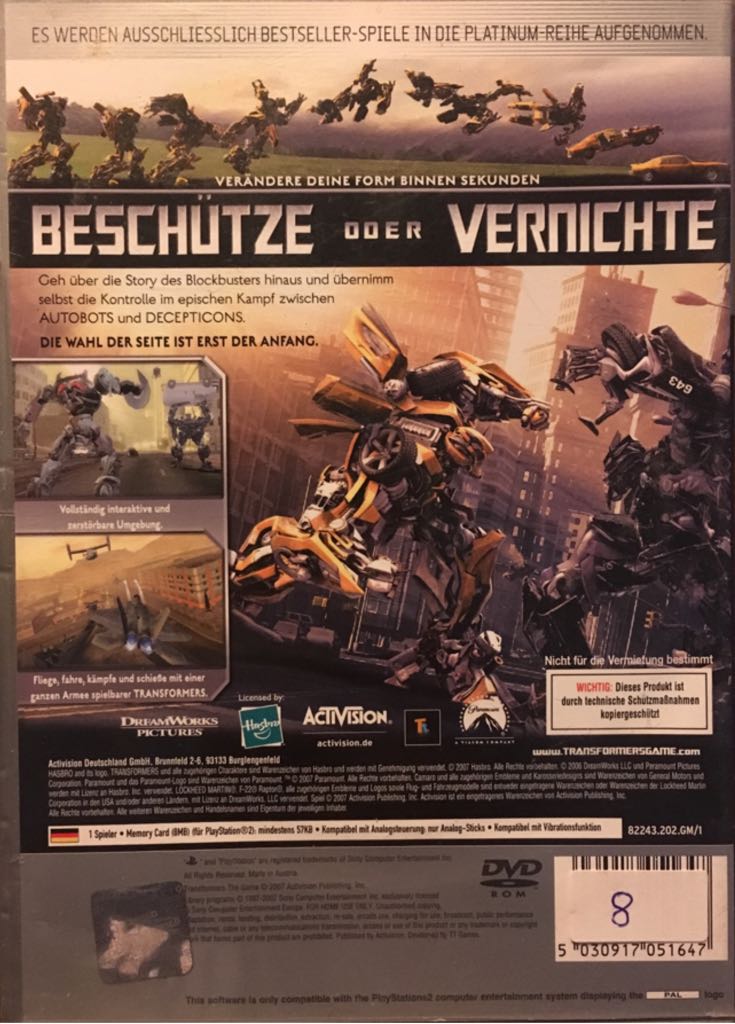 Transformers The Game Greatest Hits - Sony PlayStation 2 (PS2) video game collectible [Barcode 5030917051647] - Main Image 2