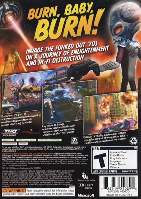 Destroy All Humans: Path Of The Furon - Microsoft Xbox 360 (2) video game collectible [Barcode 4005209113595] - Main Image 2