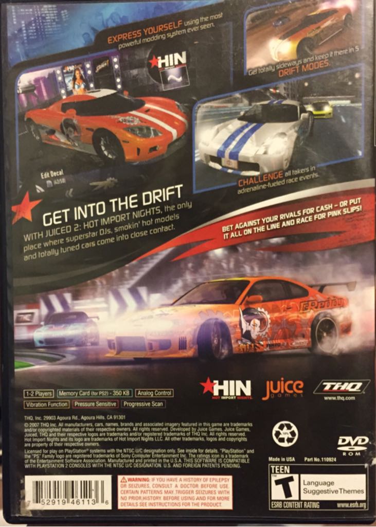 Juiced 2 Hot Import Nights - Sony PlayStation 2 (PS2) (THQ - 1-2) video game collectible [Barcode 752919461136] - Main Image 2