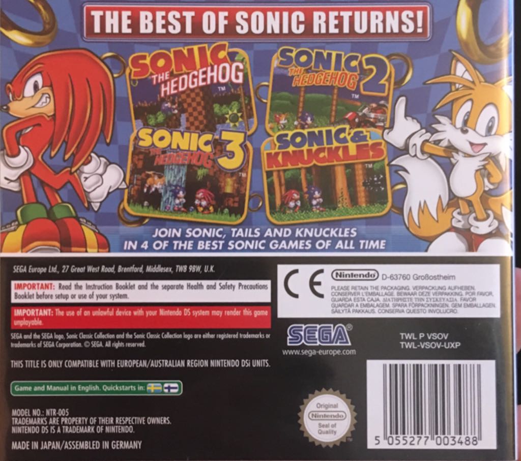 Sonic Classic Collection - Nintendo DS video game collectible [Barcode 5055277003488] - Main Image 2