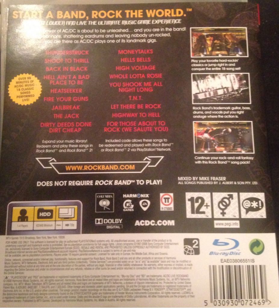 AC/DC Live: Rock Band - Sony PlayStation 3 (PS3) (Electronic Arts - 1-4) video game collectible [Barcode 5030930072469] - Main Image 2