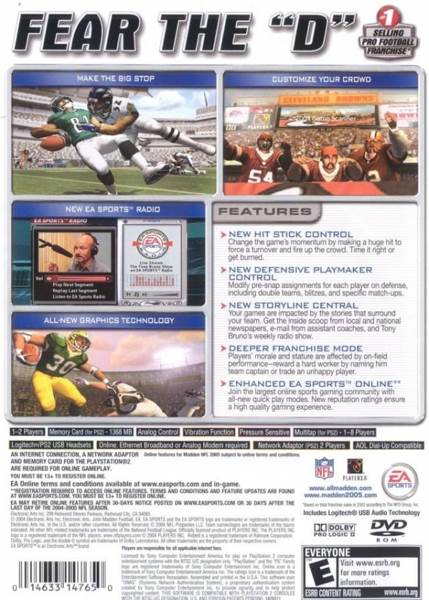 Madden NFL ’05 - Sony PlayStation 2 (PS2) (EA Games - 1-2) video game collectible [Barcode 014633147650] - Main Image 2