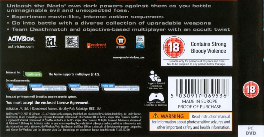 Wolfenstein (2009) - PC (Activision Blizzard - 1-12) video game collectible [Barcode 5030917069536] - Main Image 2