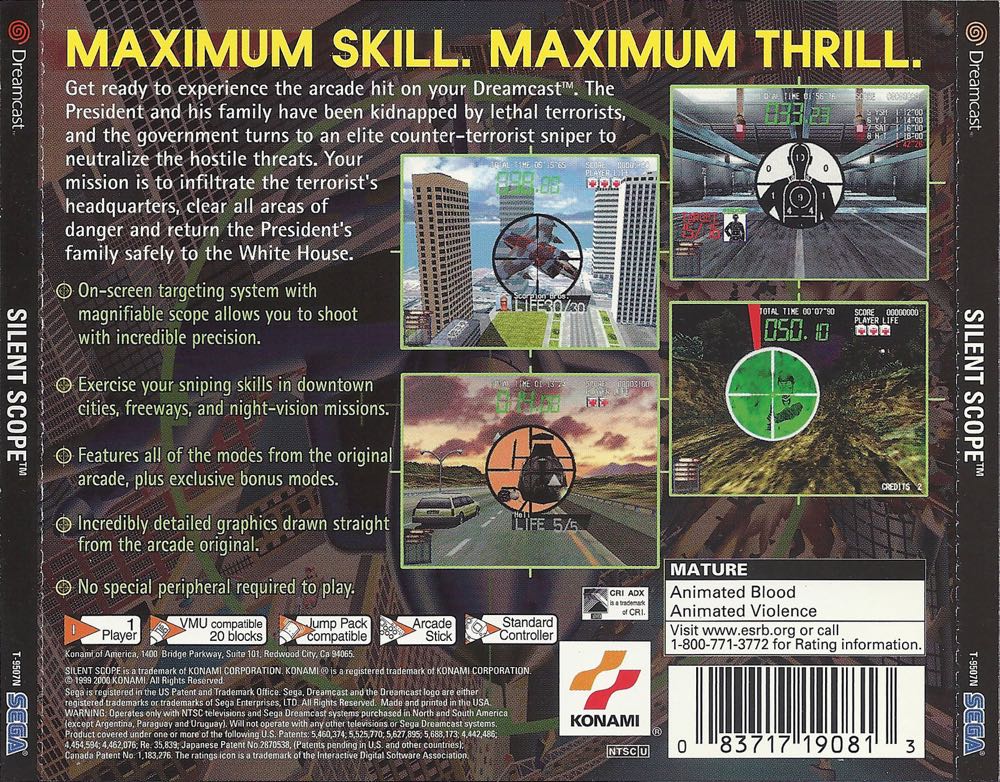 Silent Scope - Sega Dreamcast (Konami - 1) video game collectible [Barcode 083717190813] - Main Image 2